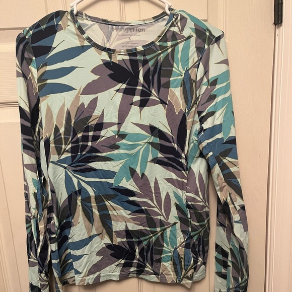 Hang Ten Swim Shirt Women Long Sleeve UPF 50 Rashguard Blue Green Tropical Small - Picture 1 of 5
